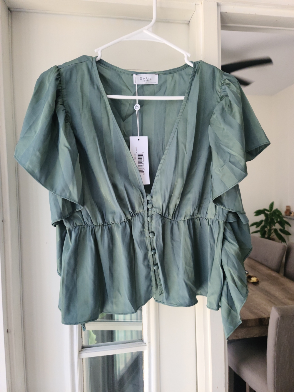 Sage Sage Brand Sage Green Button-Front Flutter Sleeve Blouse